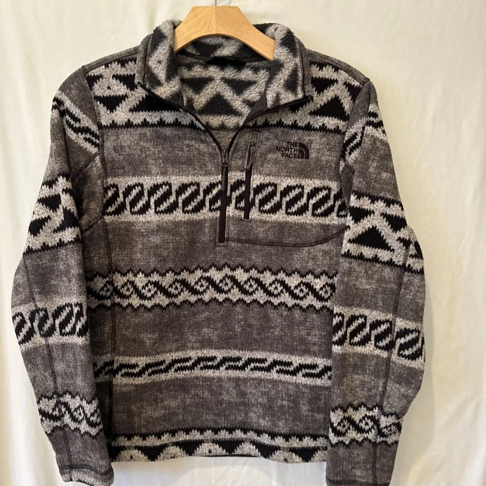 The North Face Fleece 1/4 Zip Jacket Men's Small Gray/Black Aztec‎